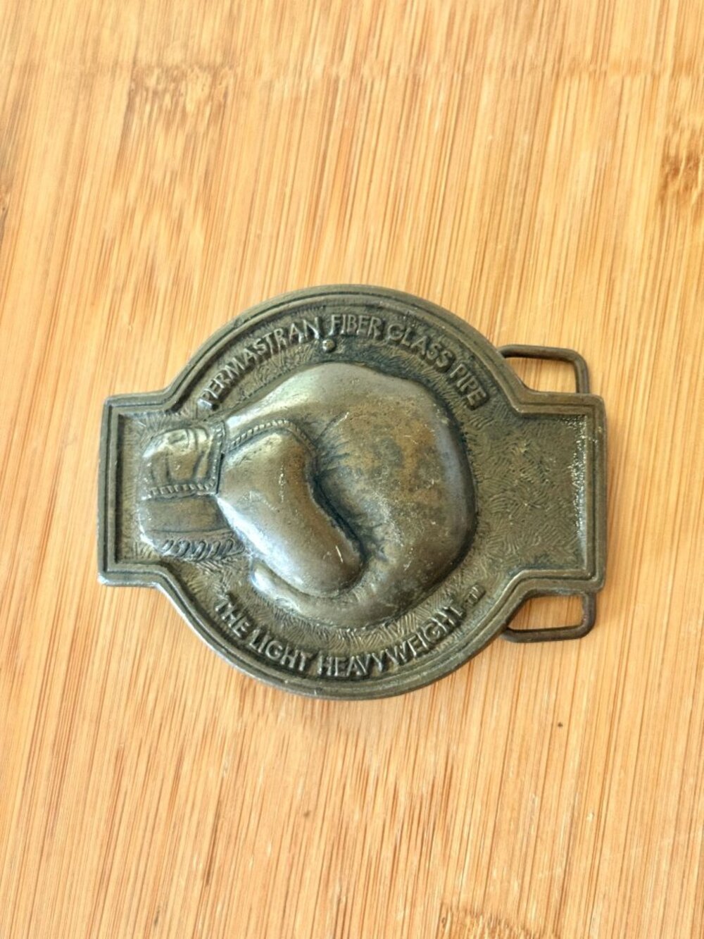 Vintage Mid Century Solid Brass Belt Buckle Of Johns Manville Permastran Fiber